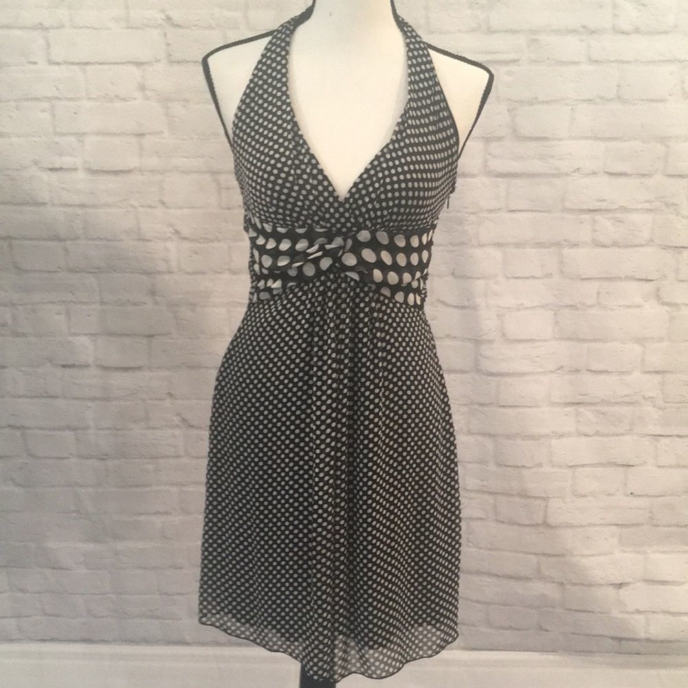 Vintage Polka Dot Halter Knee-Length Dress - Small